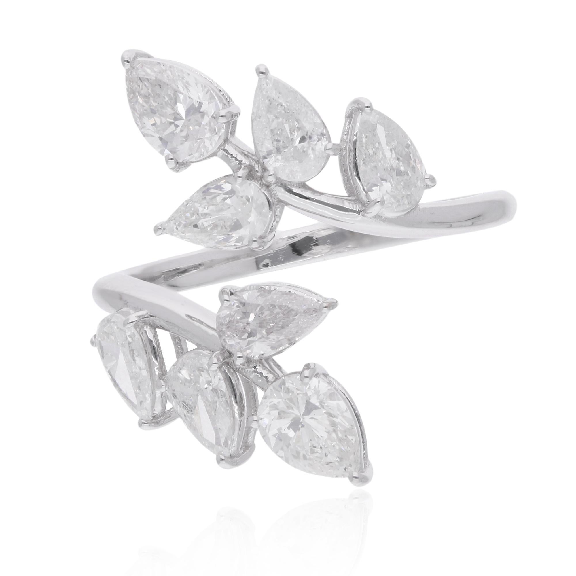 Im Angebot: Echte 1,93 Karat Birne Form Diamant Blatt geformt Ring 14 Karat Weißgold-Schmuck () 4