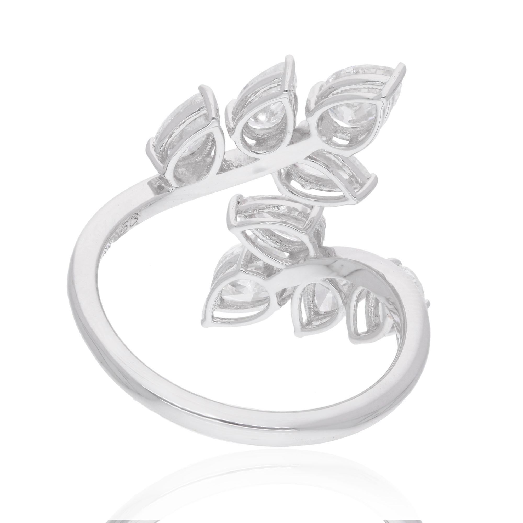 Women's Real 1.93 Carat Pear Shape Diamond Leaf Shaped Ring 14 Karat White Gold Jewelry For Sale