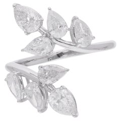 Real 1.93 Carat Pear Shape Diamond Leaf Shaped Ring 14 Karat White Gold Jewelry