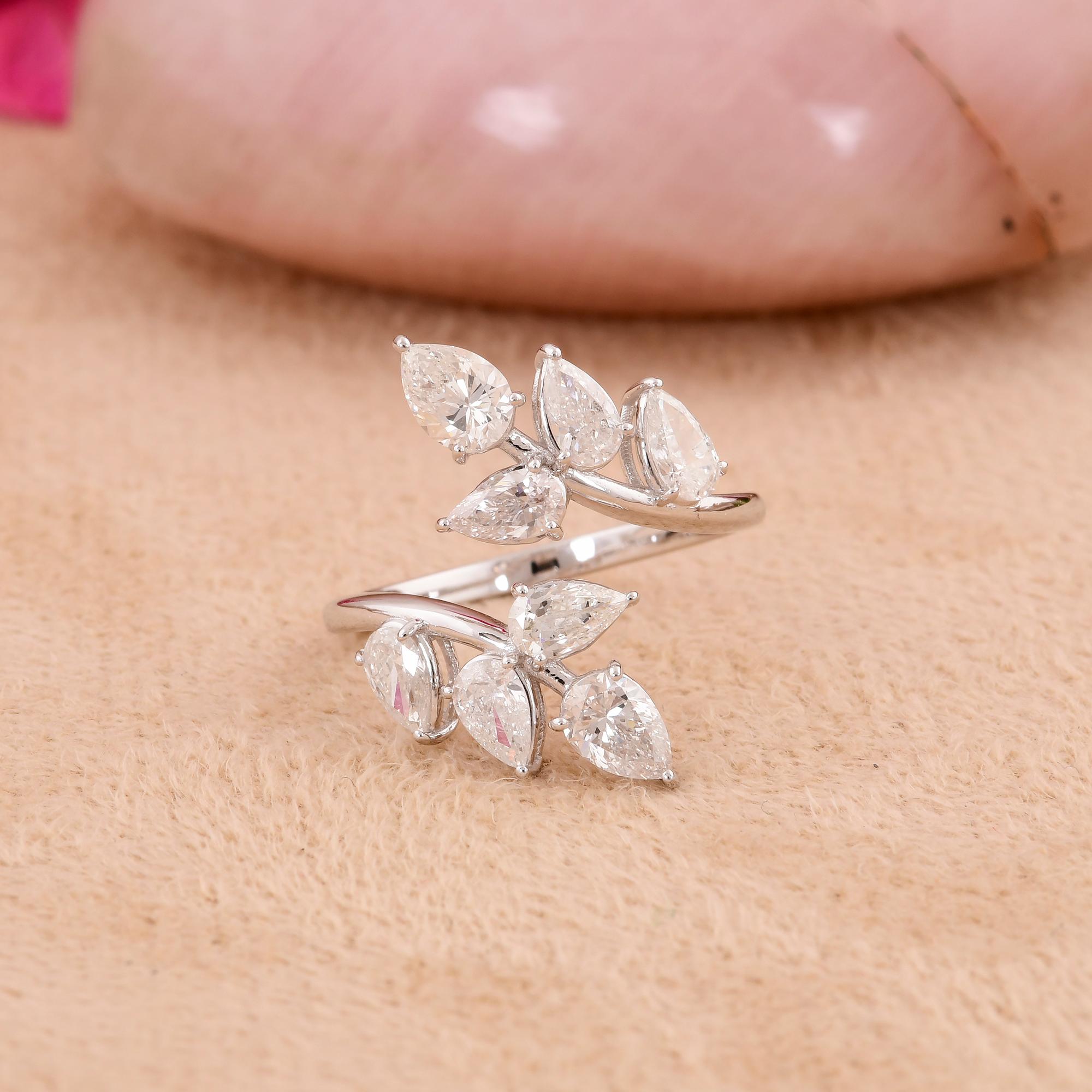 Modern Real 1.93 Carat Pear Shape Diamond Leaf Shaped Ring 18 Karat White Gold Jewelry For Sale