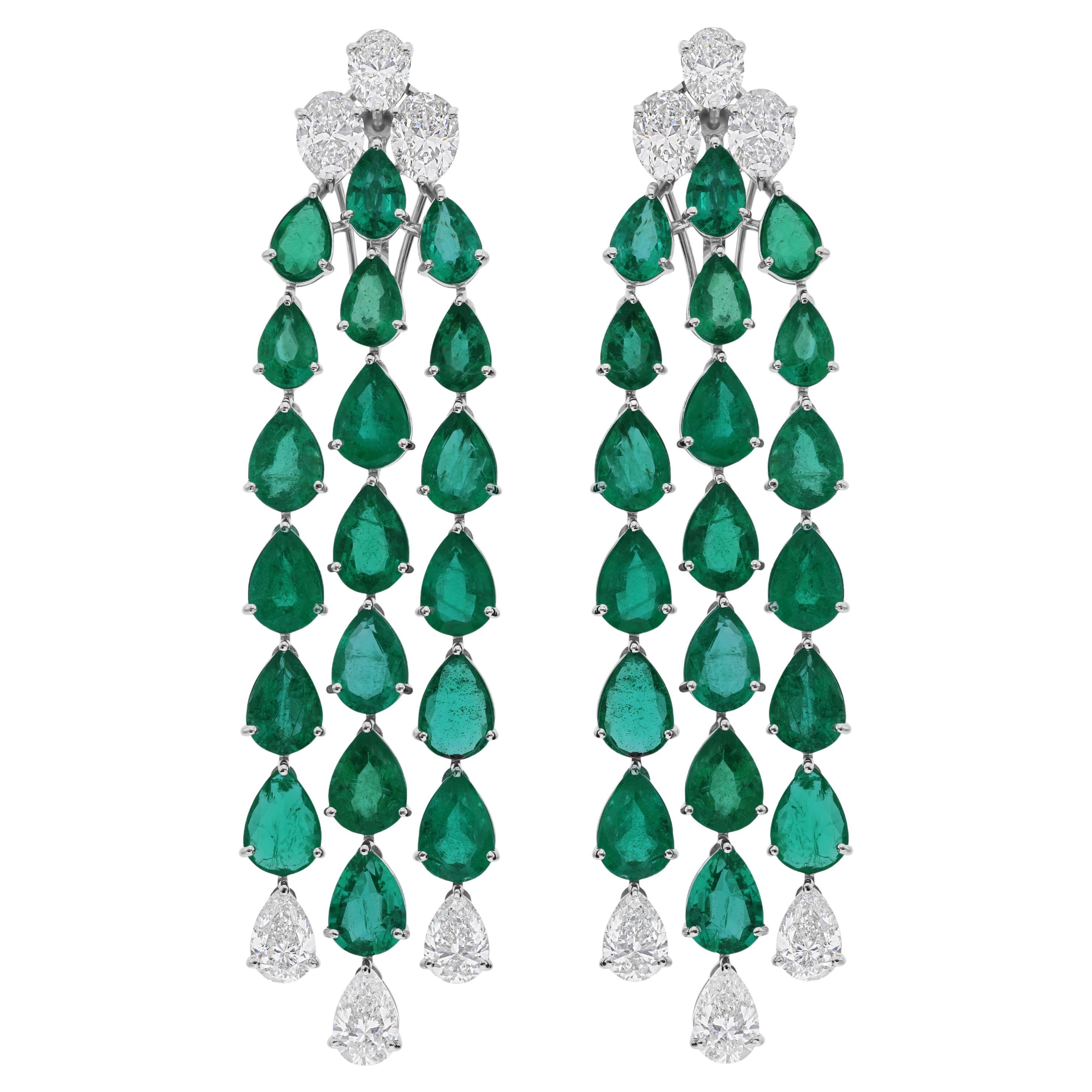 Real 19.33 Carat Zambian Emerald 5.44 Carat SI/H Diamond 18 Karat White Gold For Sale