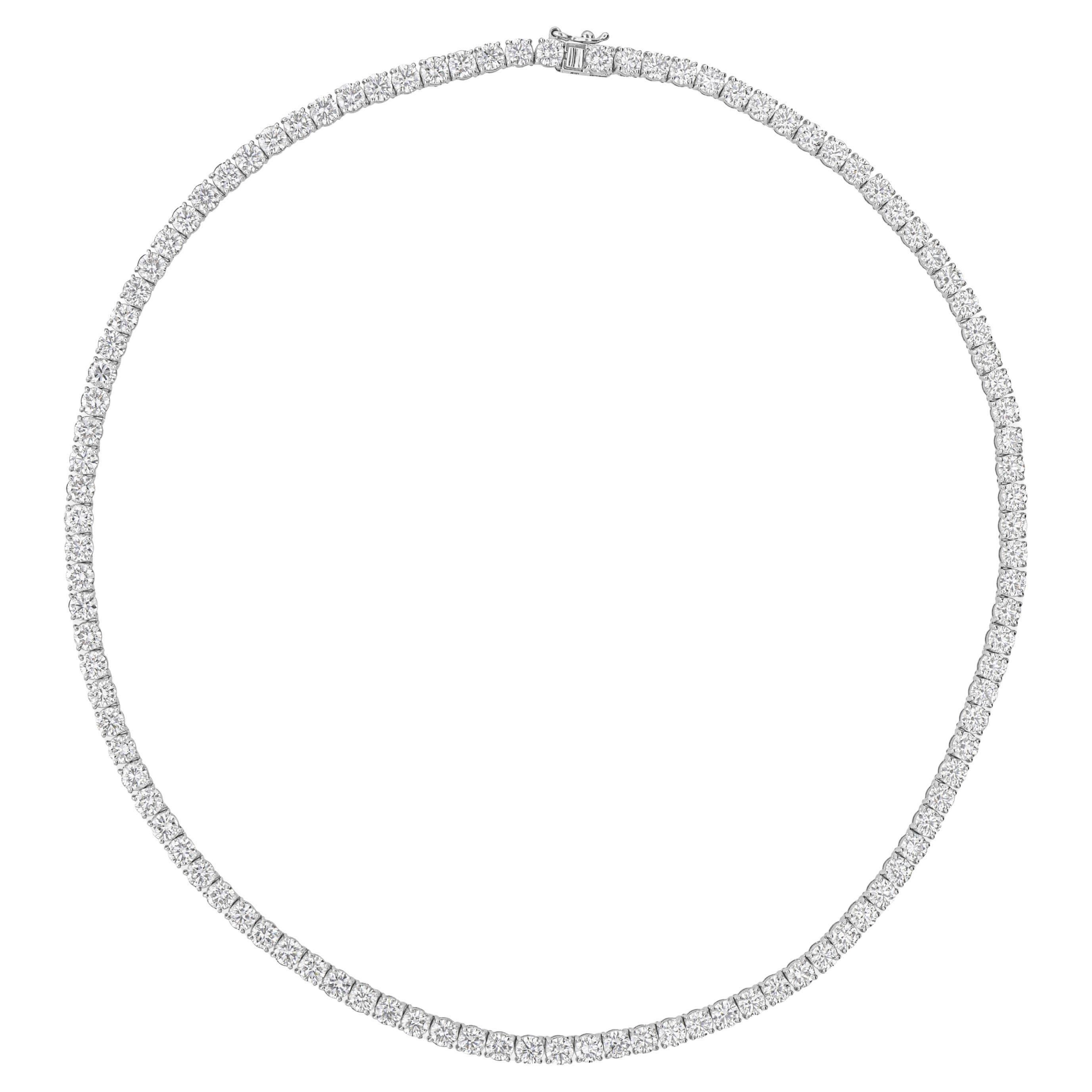 Real 19.45 Carat SI Clarity HI Color Round Diamond Necklace 18 Karat White Gold For Sale