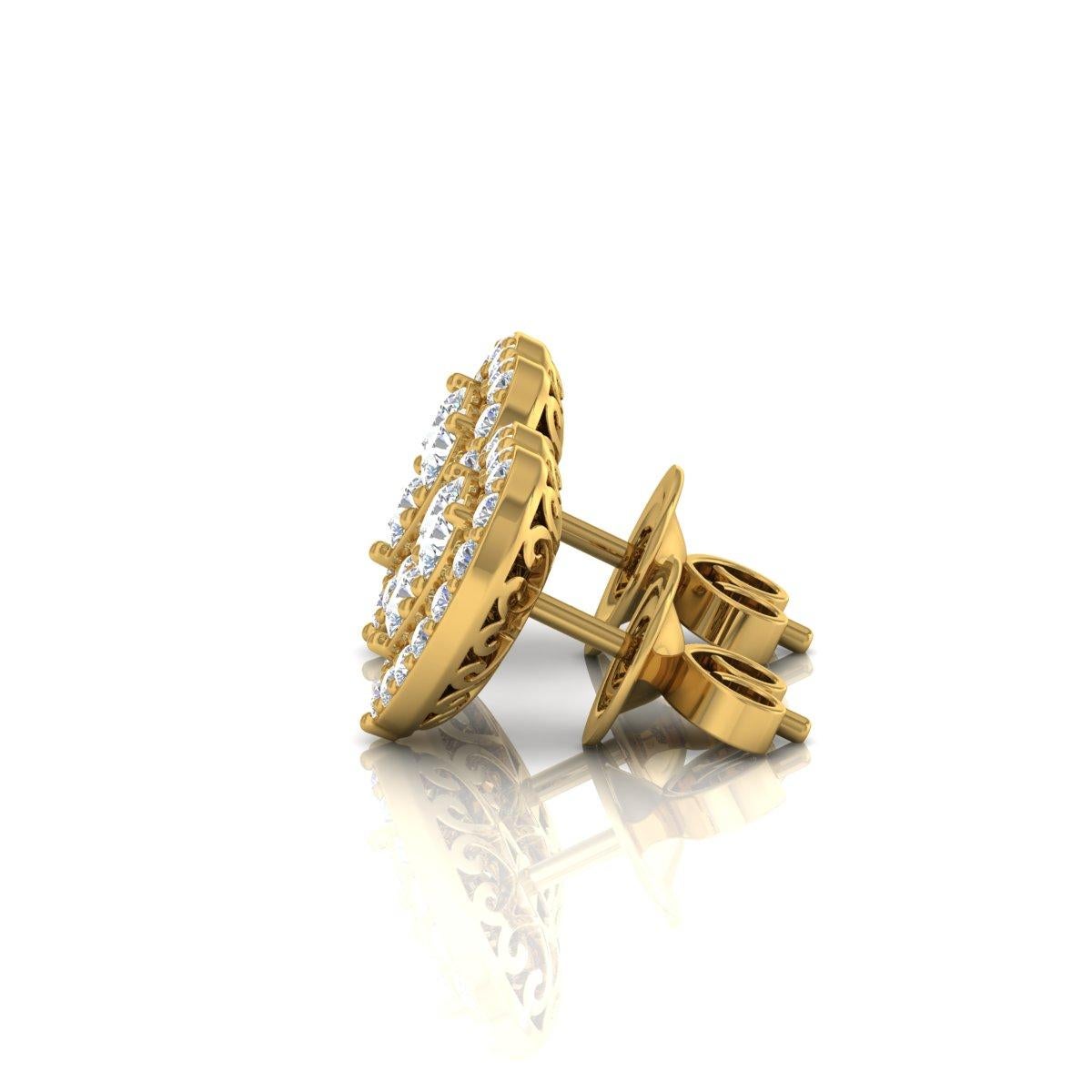 Modern Real 1.95 Carat SI/HI Diamond Heart Stud Earrings 18k Yellow Gold Fine Jewelry For Sale