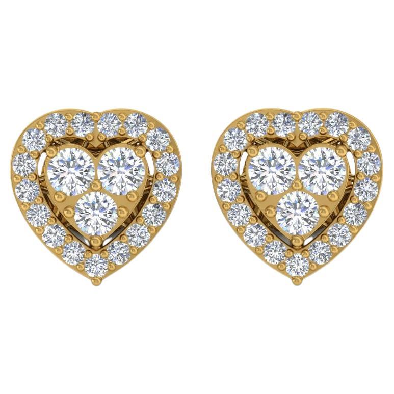 Real 1.95 Carat SI/HI Diamond Heart Stud Earrings 18k Yellow Gold Fine Jewelry