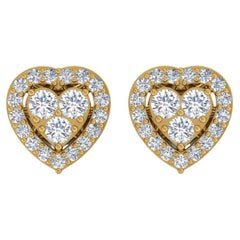 Clous d'oreilles cœur en or jaune 18 carats avec diamants de 1,95 carat SI/HI