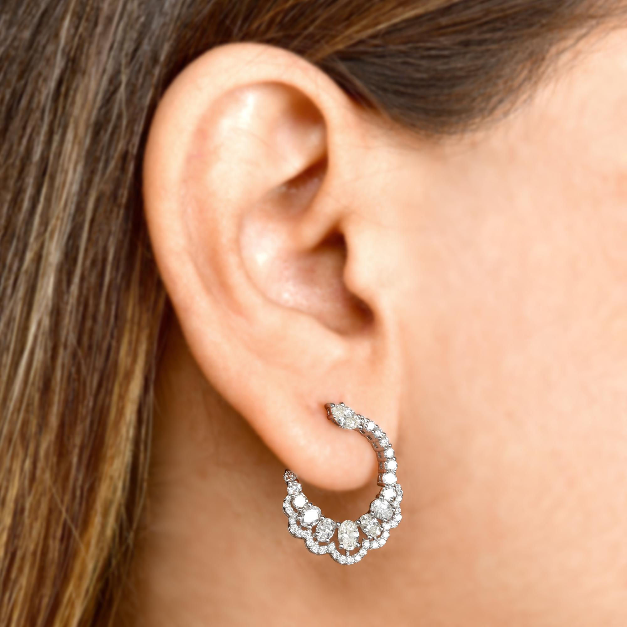 Real 1,96 Karat SI Reinheit HI Farbe Diamant-Creolen-Ohrringe 18k Weißgold Schmuck (Rundschliff) im Angebot