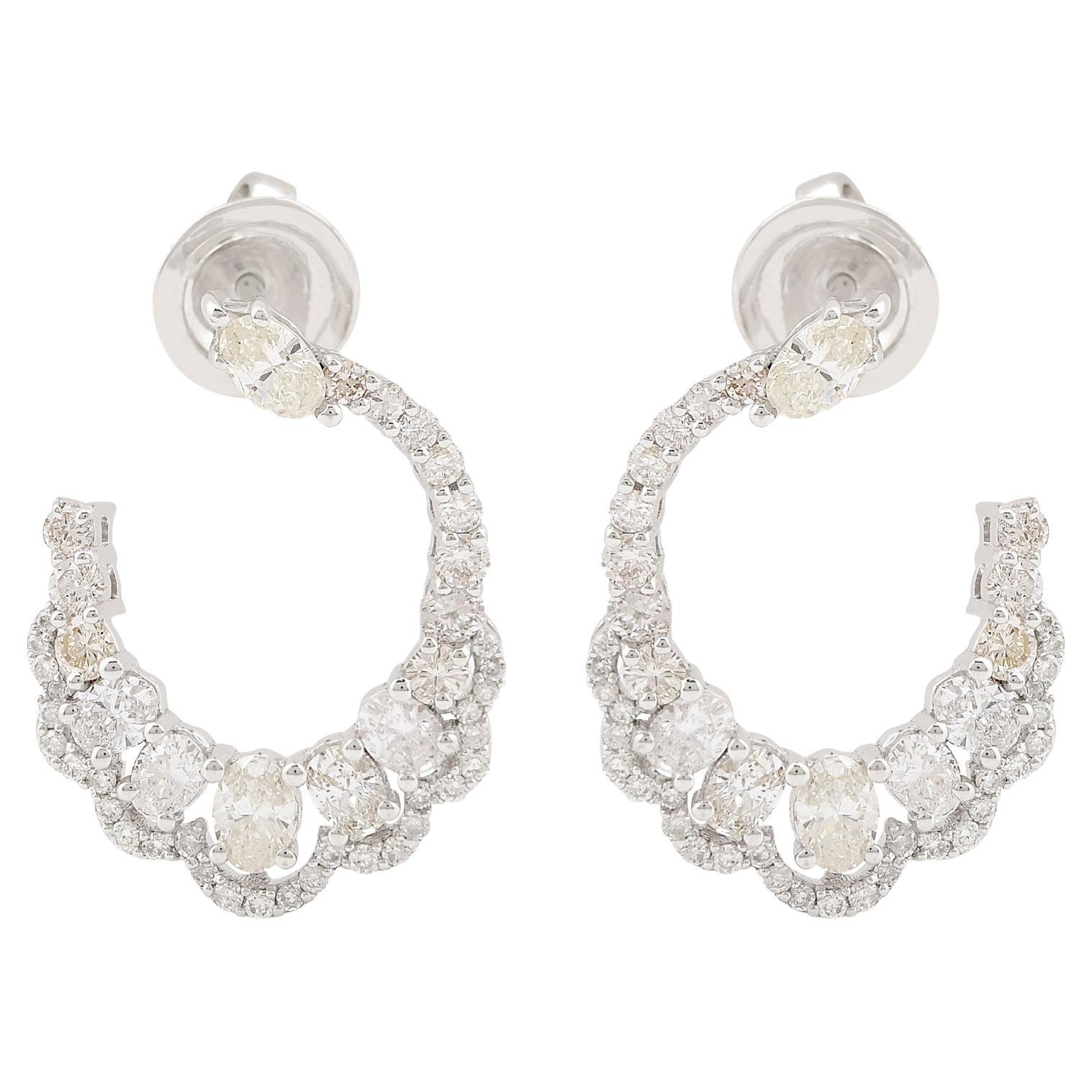 Real 1.96 Carat SI Clarity HI Color Diamond Hoop Earrings 18k White Gold Jewelry