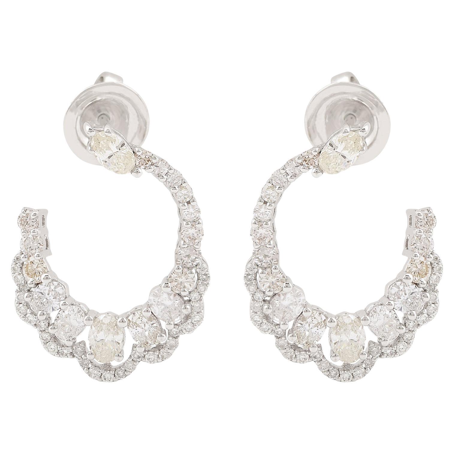 Real 1,96 Karat SI Reinheit HI Farbe Diamant-Creolen-Ohrringe 18k Weißgold Schmuck