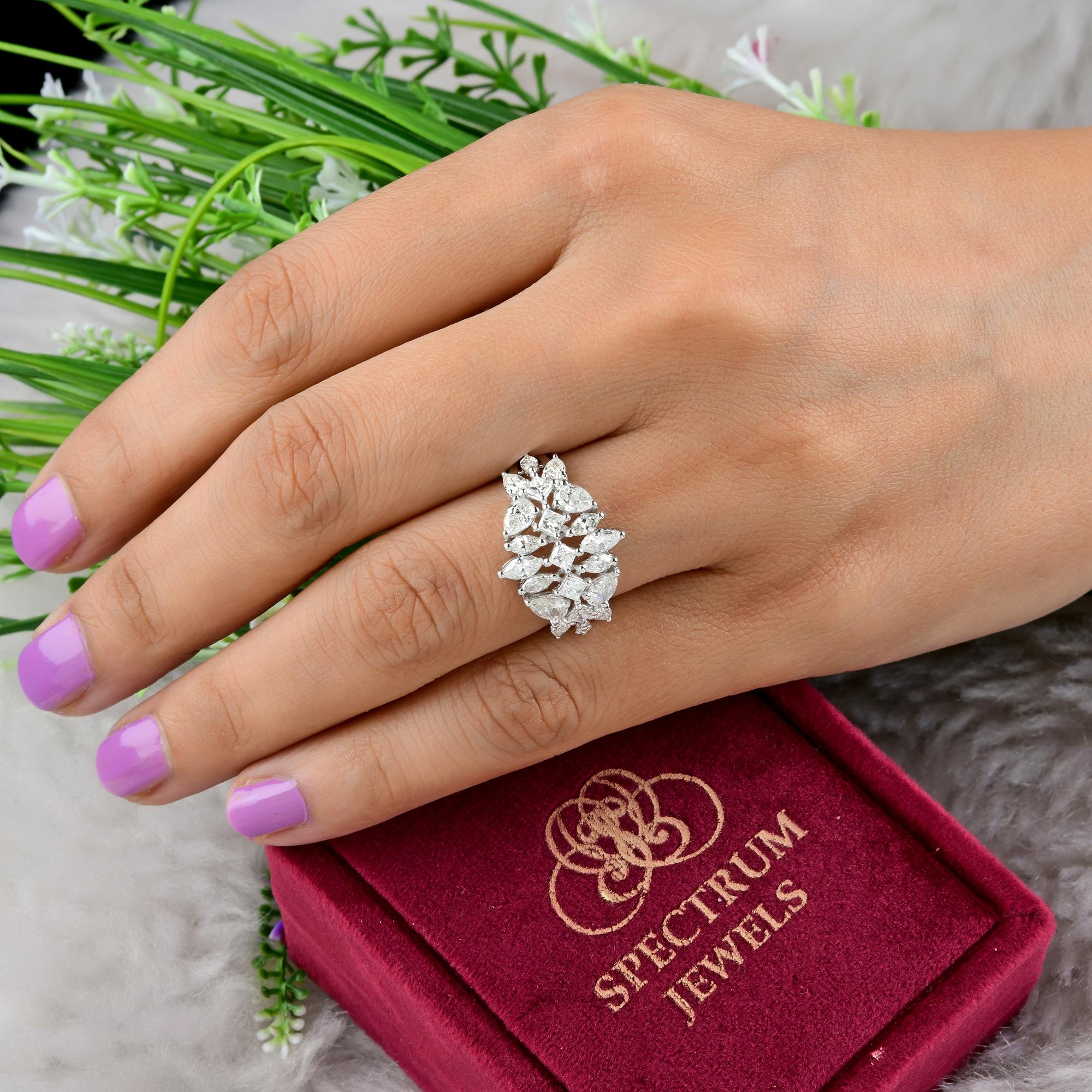 Marquise Cut Real 1.97 Carat SI Clarity HI Color Multi Shape Diamond Ring 18 Karat White Gold For Sale