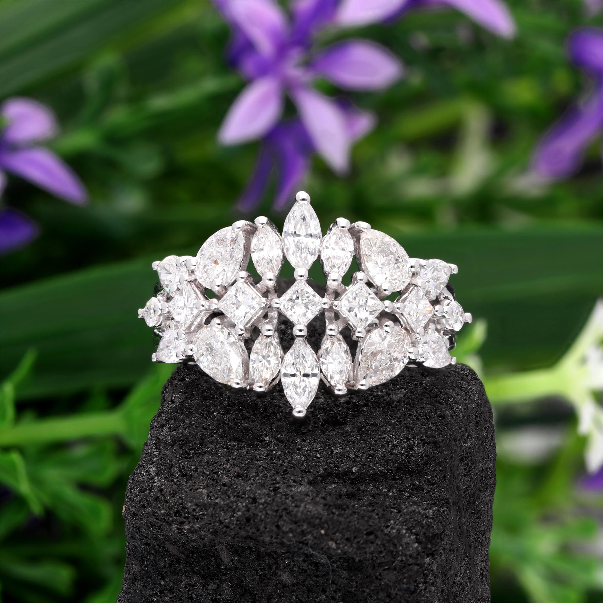 Real 1.97 Carat SI Clarity HI Color Multi Shape Diamond Ring 18 Karat White Gold In New Condition For Sale In Diera, Dubai
