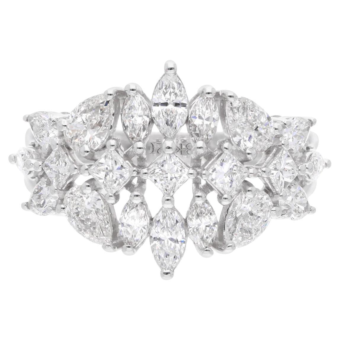 Anello con diamante a forma multipla da 1,97 carati SI Clarity HI Color, oro bianco 18 carati