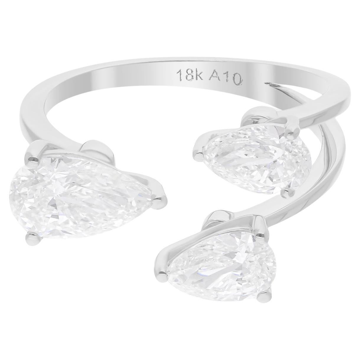 Anillo de diamantes talla pera brillante SI/H de 1,97 quilates reales Joyas de oro blanco de 14 quilates en venta