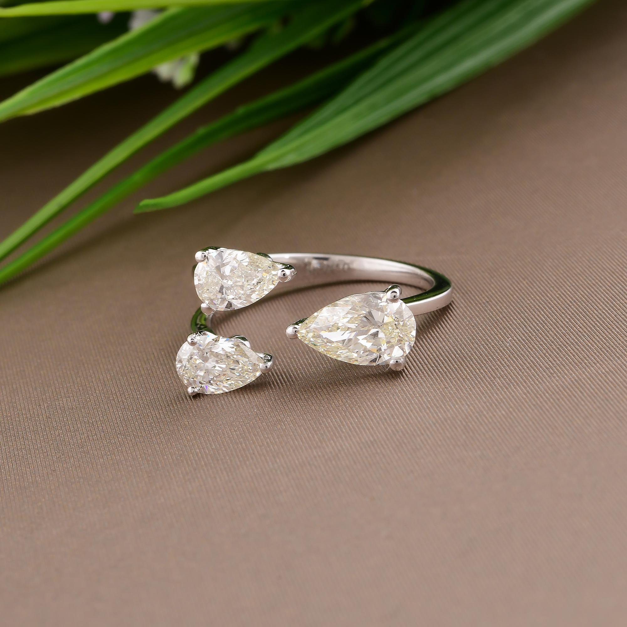 Modern Real 1.97 Carat SI/H Pear Brilliant Cut Diamond Ring 18 Karat White Gold Jewelry For Sale