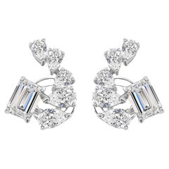 Pendientes de oro blanco de 18 quilates con diamantes talla esmeralda pera SI/H de 1,97 quilates reales
