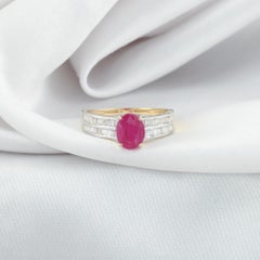 Real 1.99 Carat Ruby Gemstone 0.42 Carat SI/H Diamond Ring 14 Karat Yellow Gold
