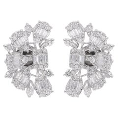 Real 2 Carat Baguette Diamond Half Moon Earrings 18 Karat White Gold Jewelry