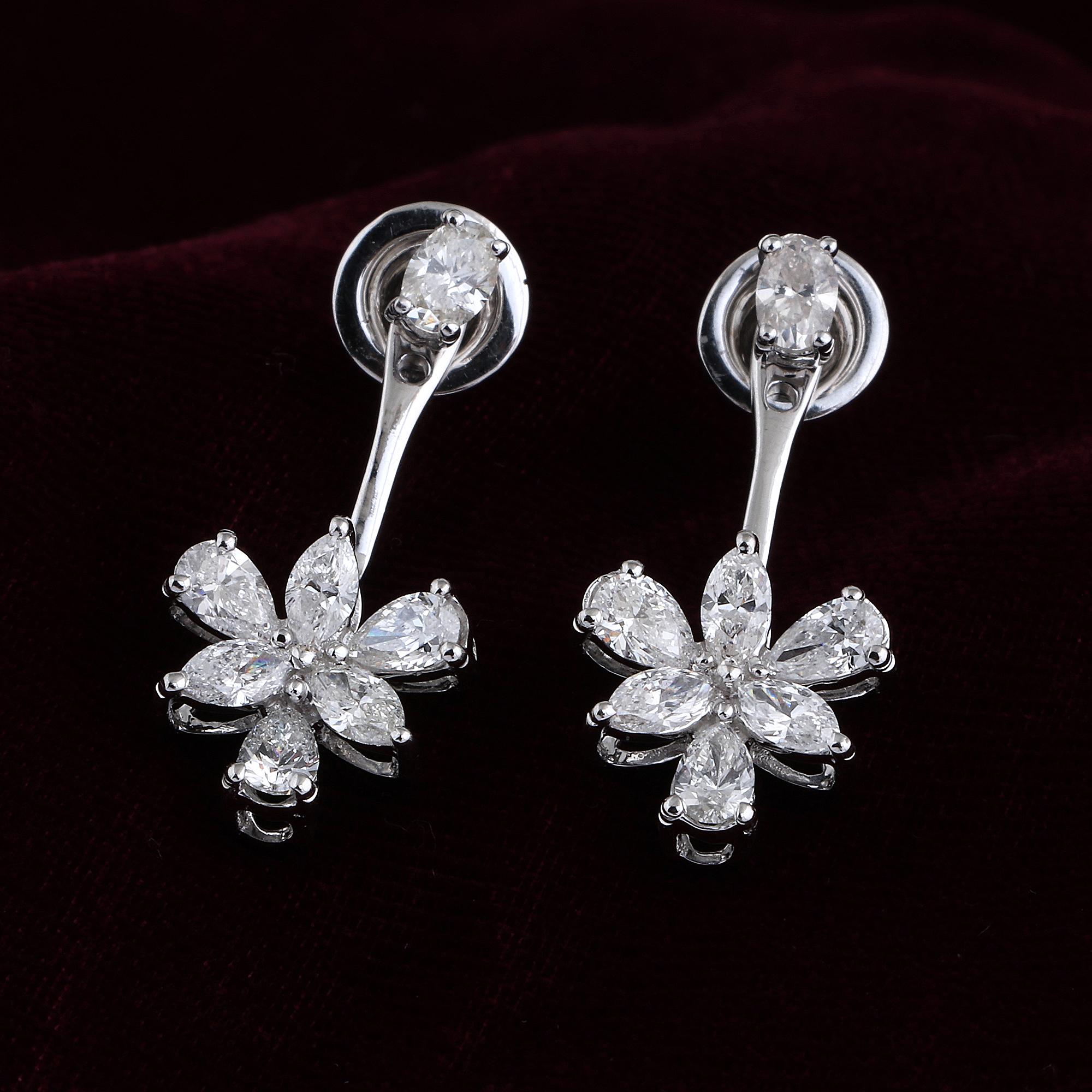 Modern Real 2 Carat Pear & Marquise Diamond Jacket Earrings 14 Karat White Gold Jewelry For Sale