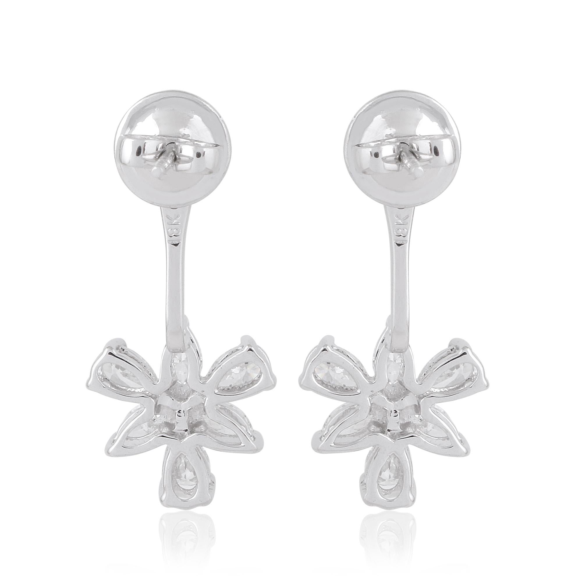 Marquise Cut Real 2 Carat Pear & Marquise Diamond Jacket Earrings 14 Karat White Gold Jewelry For Sale
