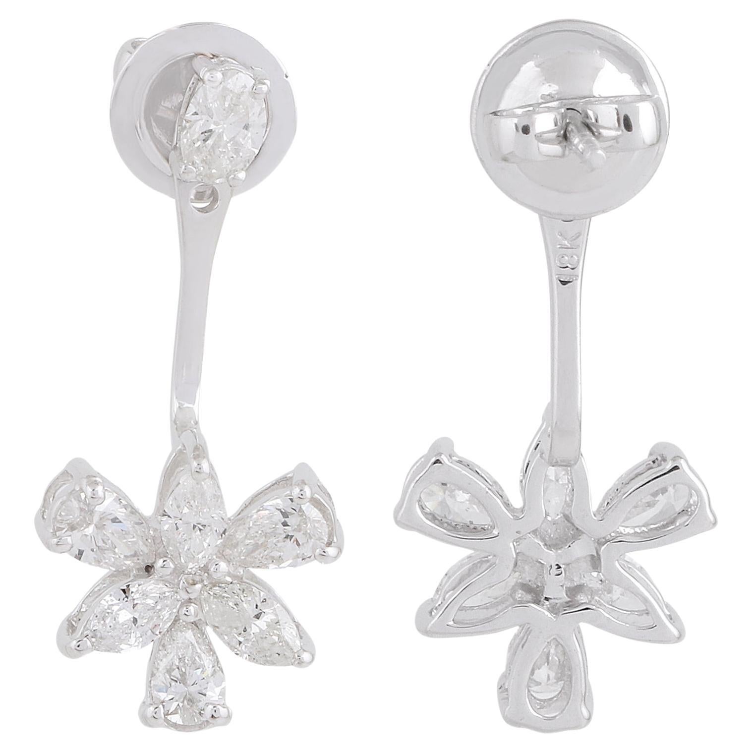 Real 2 Carat Pear & Marquise Diamond Jacket Earrings 14 Karat White Gold Jewelry