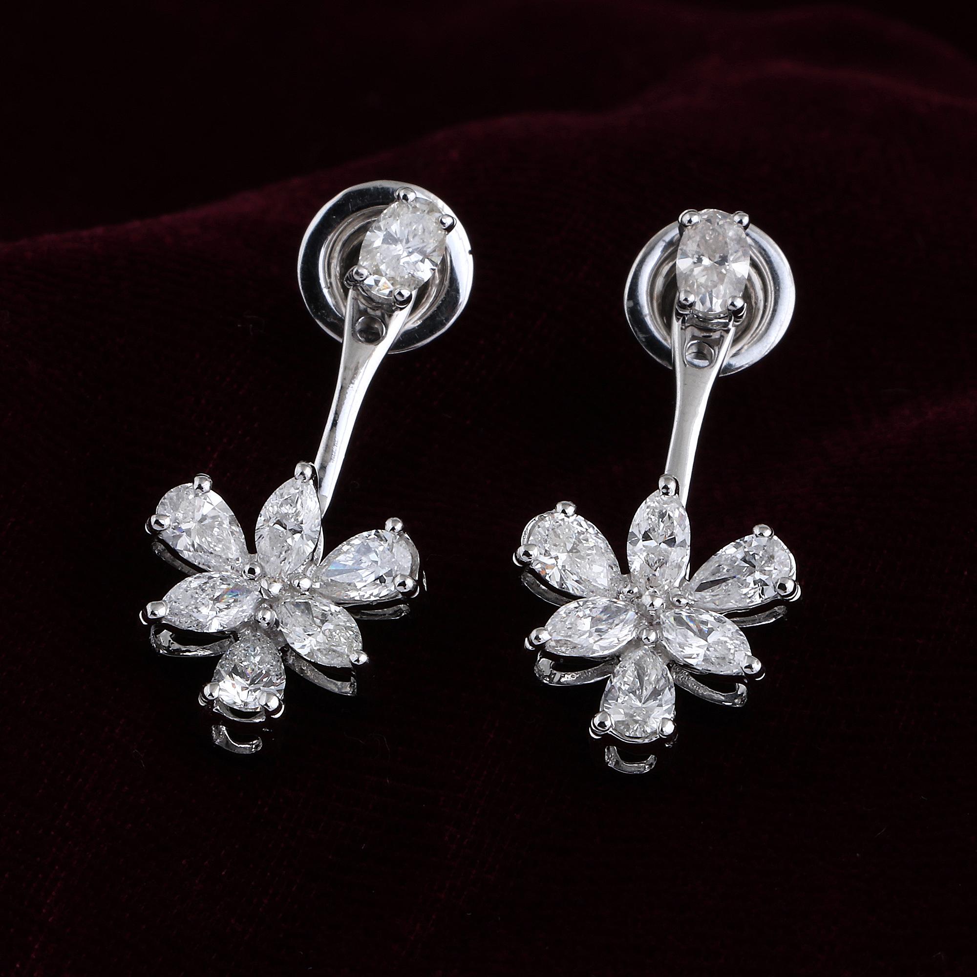 Modern Real 2 Carat Pear & Marquise Diamond Jacket Earrings 18 Karat White Gold Jewelry For Sale