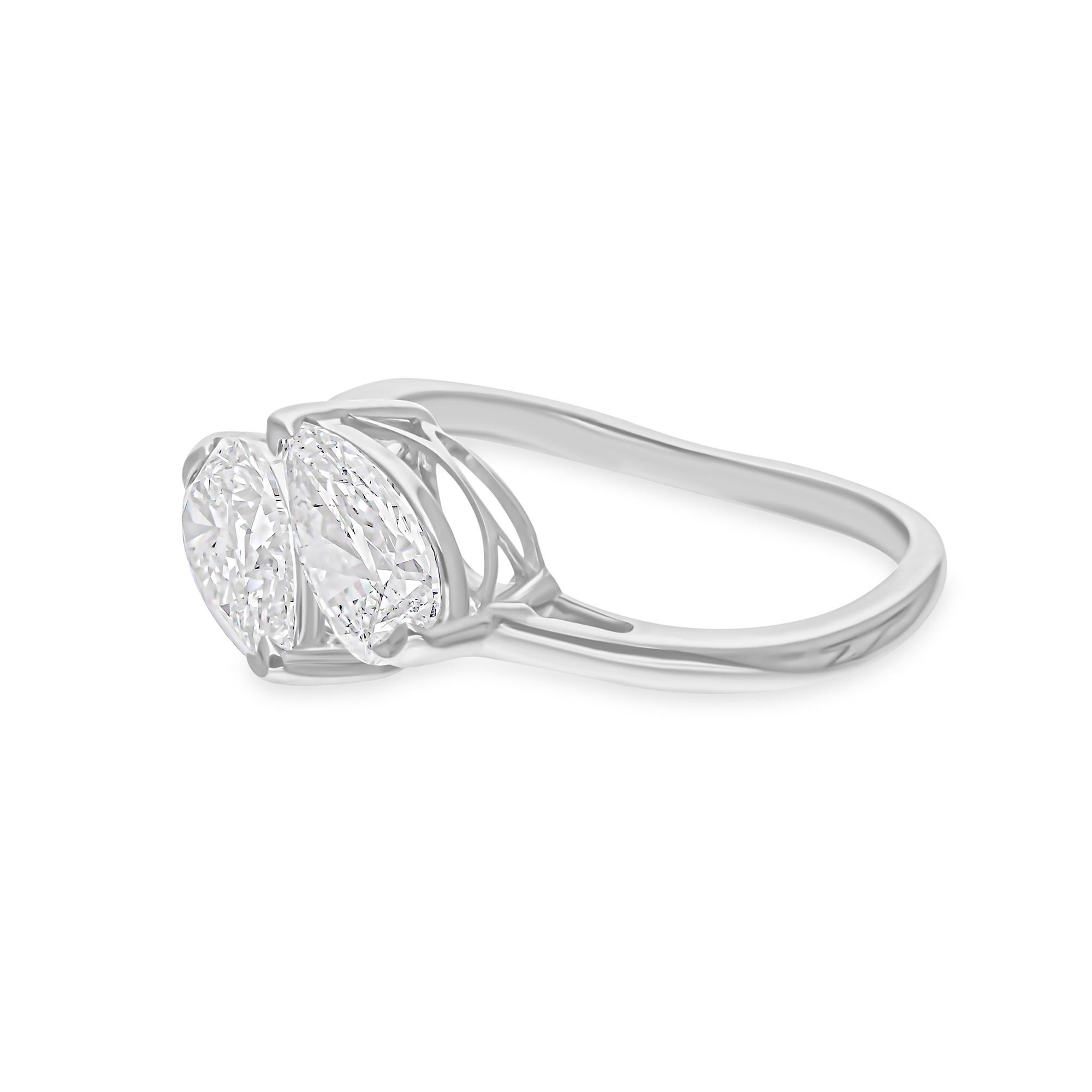 Modern Real 2 Carat Pear Shape Diamond Cuff Ring 14 Karat White Gold Handmade Jewelry For Sale