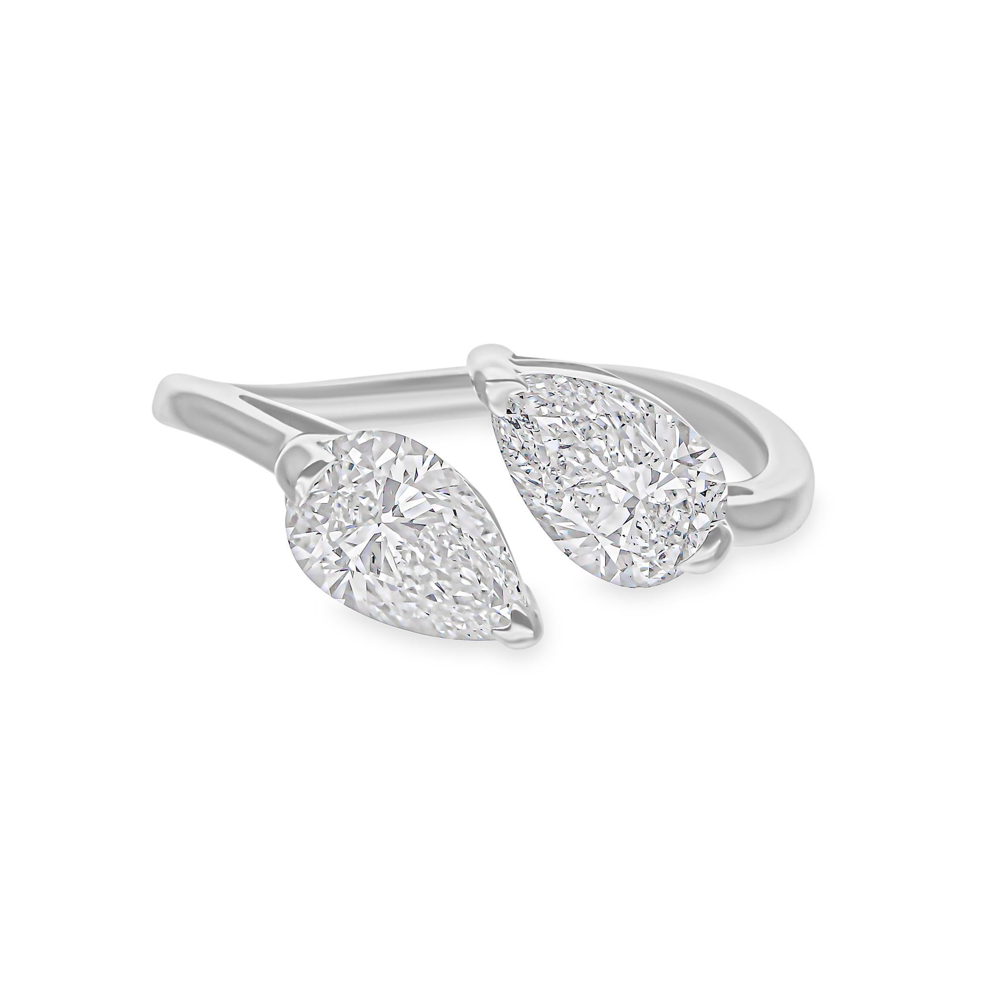 Anillo puño de diamantes en forma de pera de 2 quilates de verdad Oro blanco de 18 quilates Joyería hecha a mano