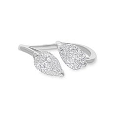 Bague manchette réelle en or blanc 18 carats avec diamants en forme de poire de 2 carats