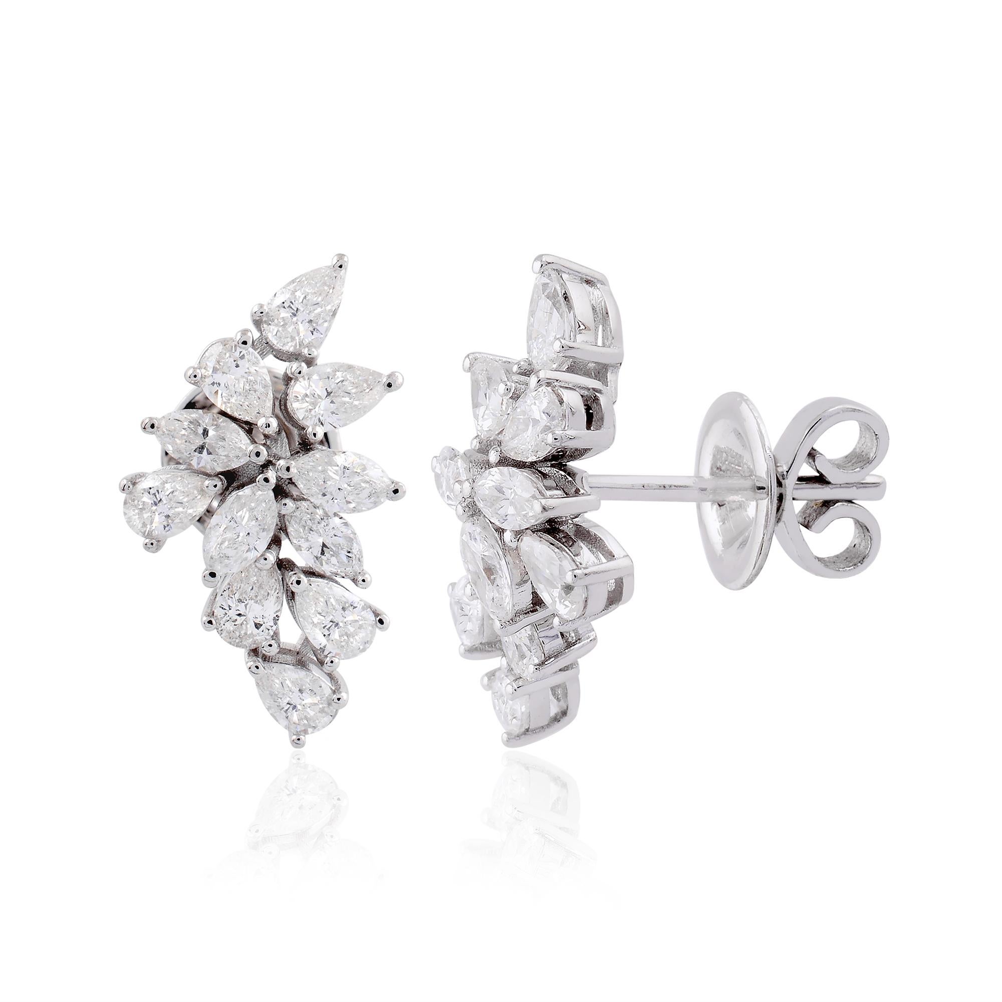 Taille poire Boucles d'oreilles en or blanc 14 carats avec diamants marquises de 2 carats de pureté SI en vente