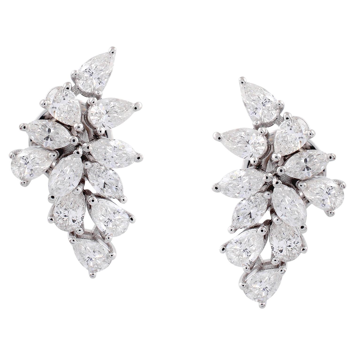 Boucles d'oreilles en or blanc 14 carats avec diamants marquises de 2 carats de pureté SI en vente