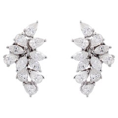 Real 2 Carat SI Clarity HI Color Marquise Diamond Earrings 18 Karat White Gold