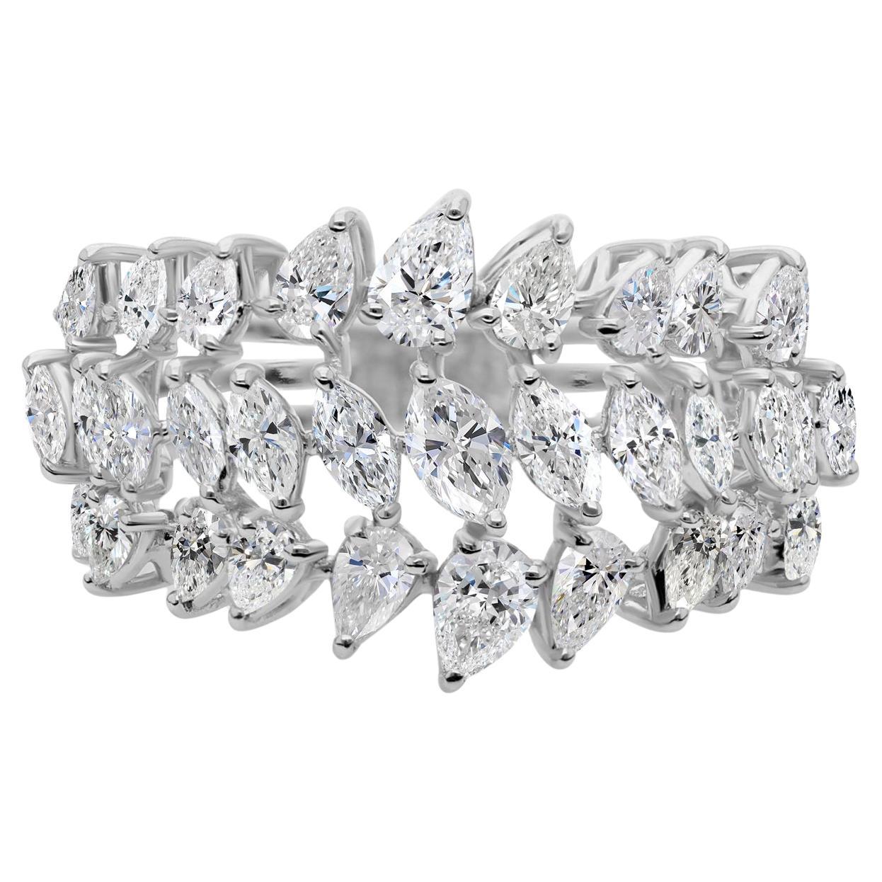 Real 2 Carat SI Clarity HI Color Pear Marquise Diamond Ring 18 Karat White Gold For Sale