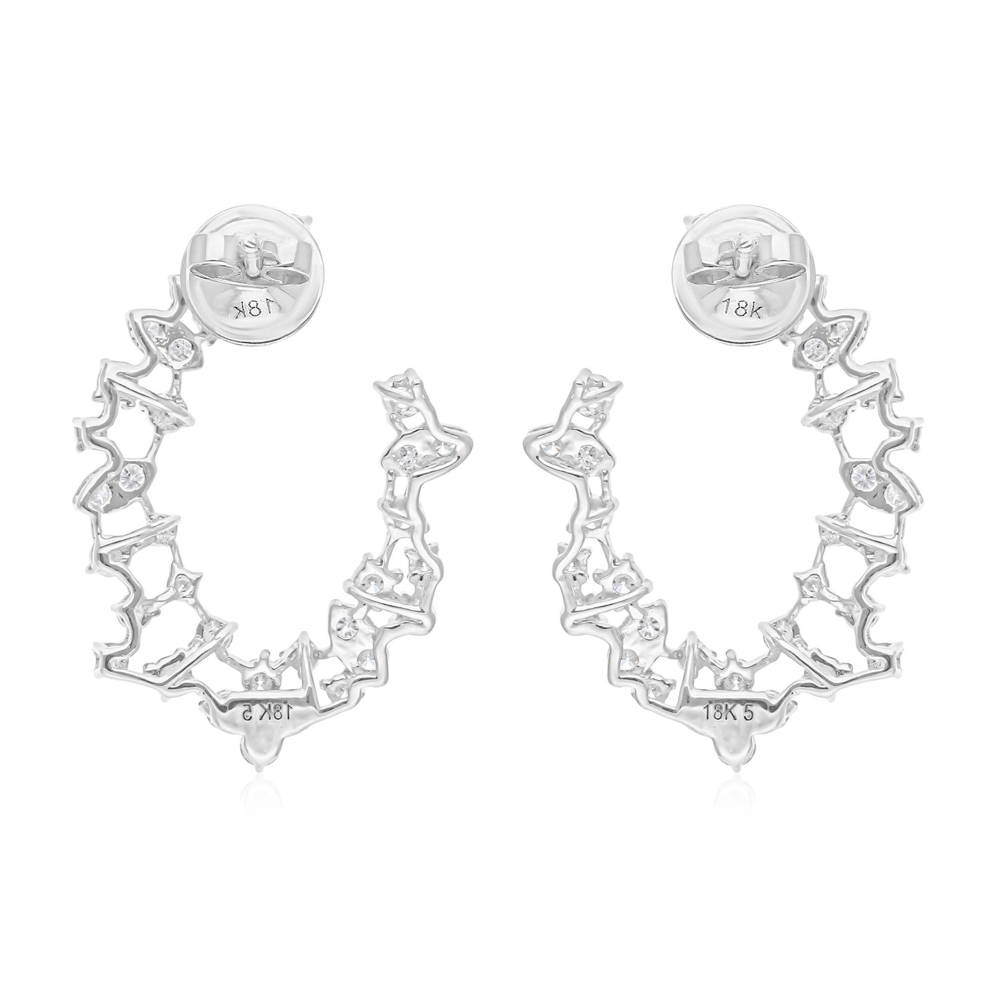 Round Cut Real 2.00 Carat SI Clarity HI Color Diamond Dangle Earrings 18 Karat White Gold For Sale