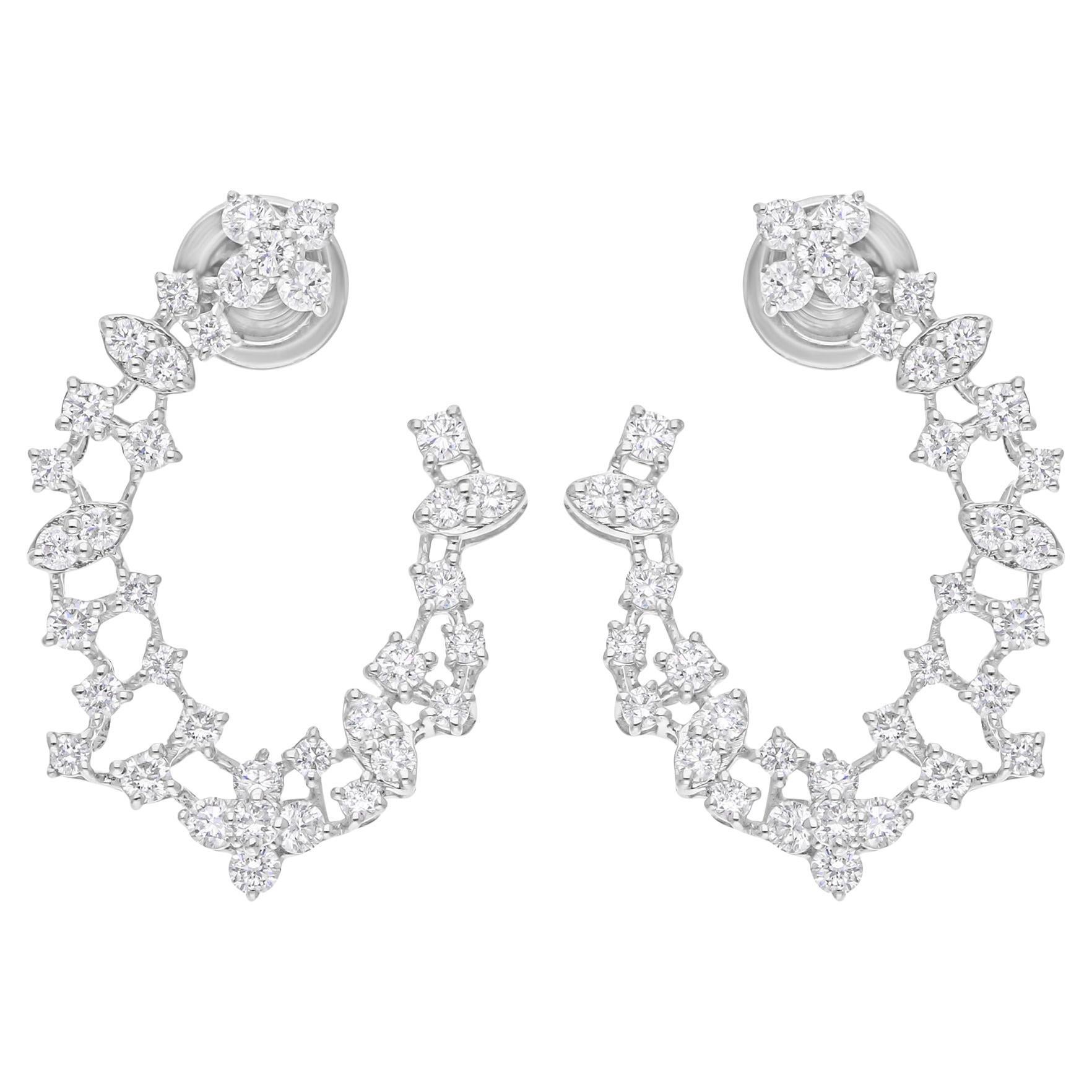 Real 2.00 Carat SI Clarity HI Color Diamond Dangle Earrings 18 Karat White Gold