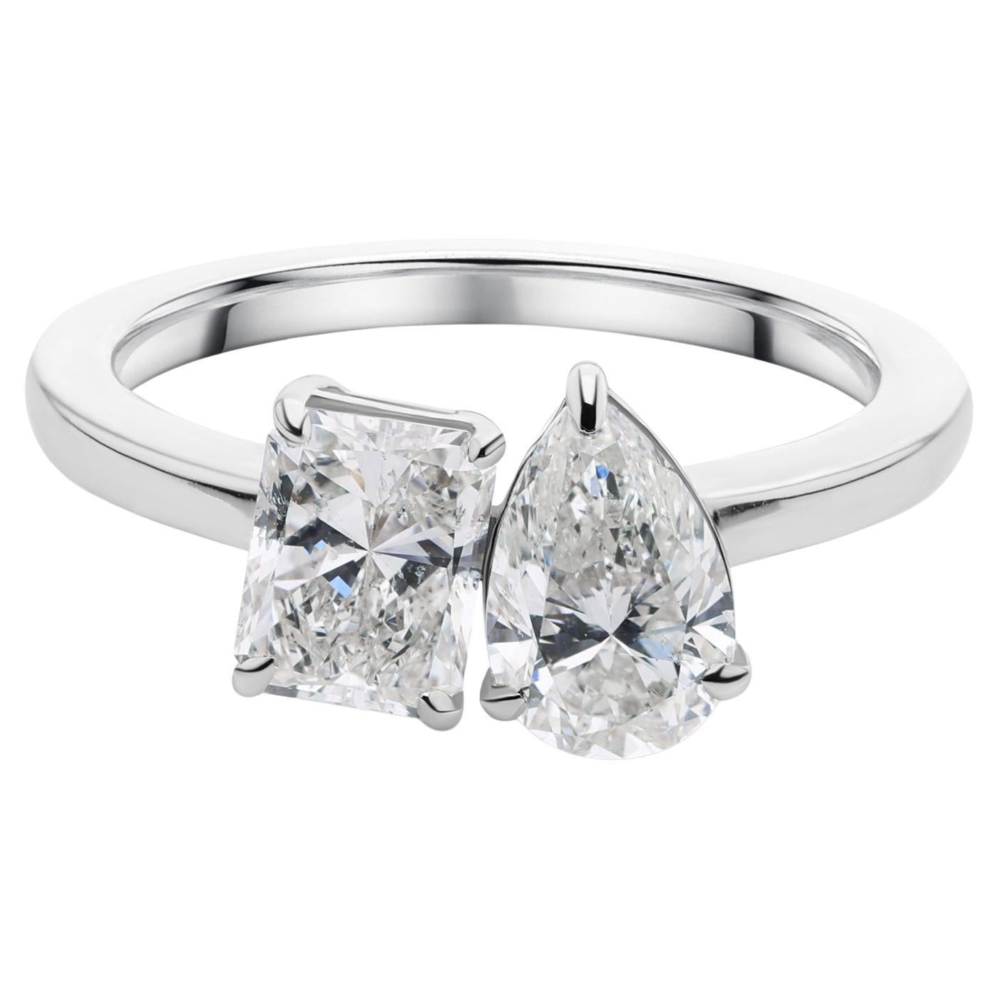 For Sale:  Real 2.01 Carat SI Clarity HI Color Multi Shape Diamond Ring 18 Karat White Gold