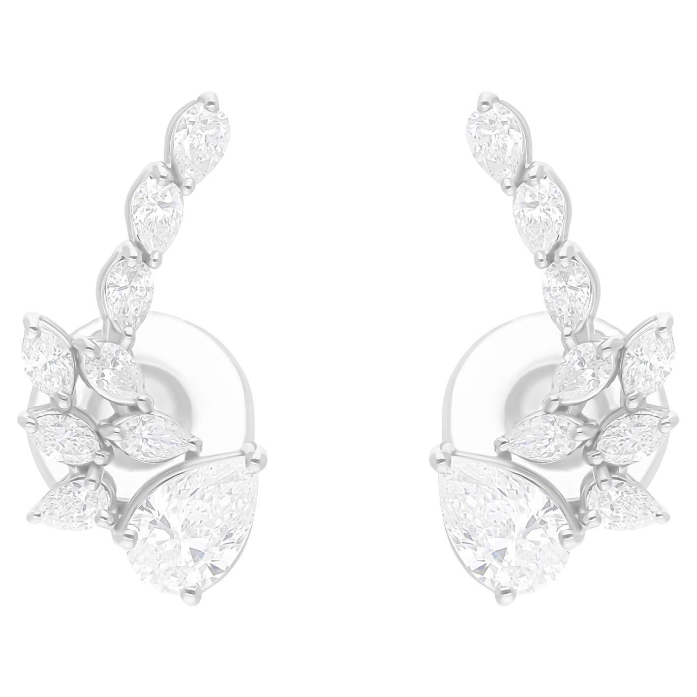 Real 2.04 Carat SI/H Pear Marquise Diamond Earrings 14 Karat White Gold Jewelry