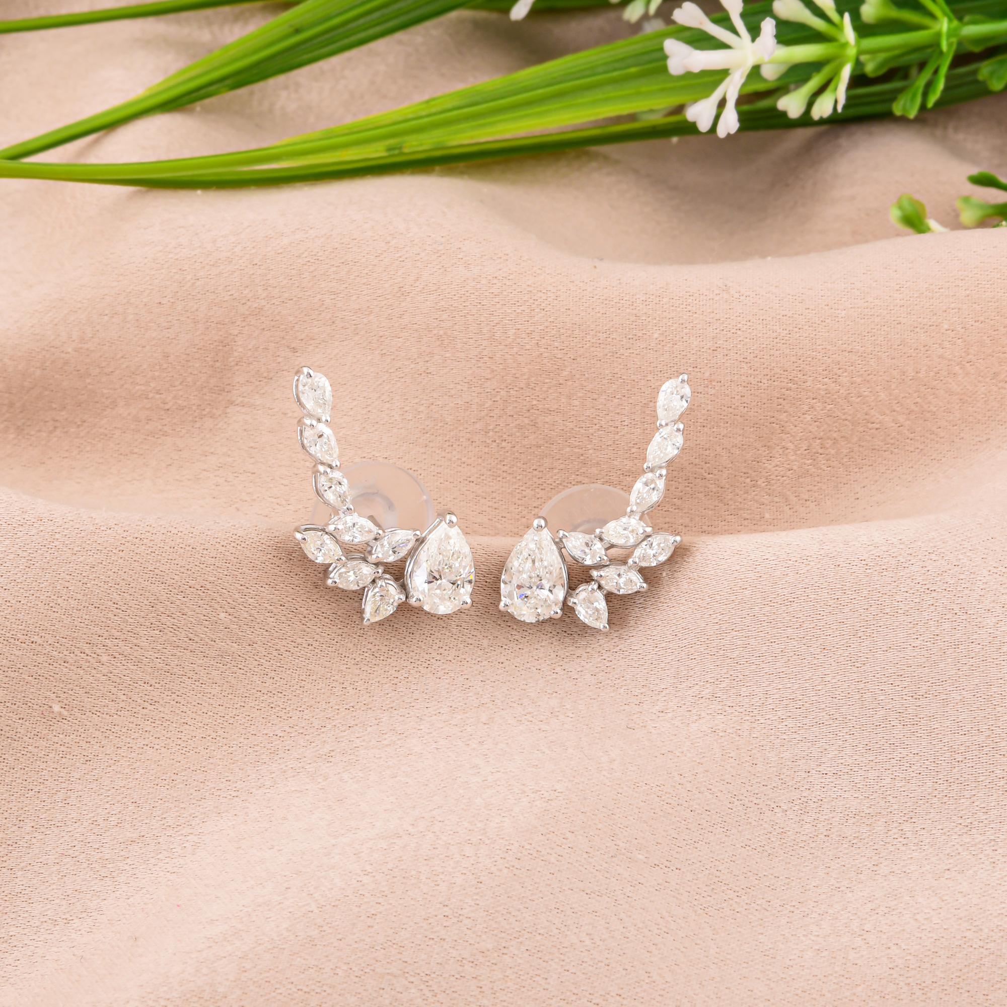 Pear Cut Real 2.04 Carat SI/H Pear Marquise Diamond Earrings 18 Karat White Gold Jewelry For Sale