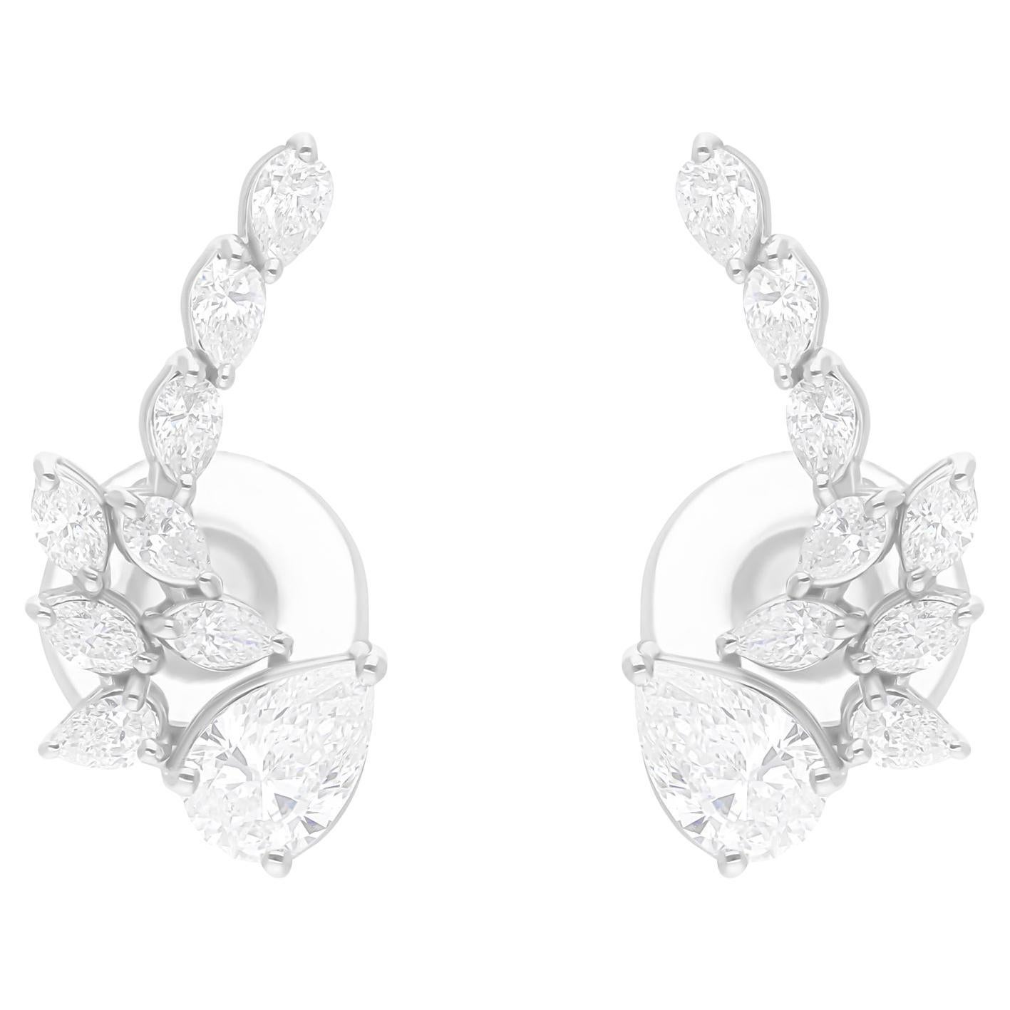 Boucles d'oreilles en or blanc 18 carats avec diamants véritables taille poire marquise 2,04 carats SI/H