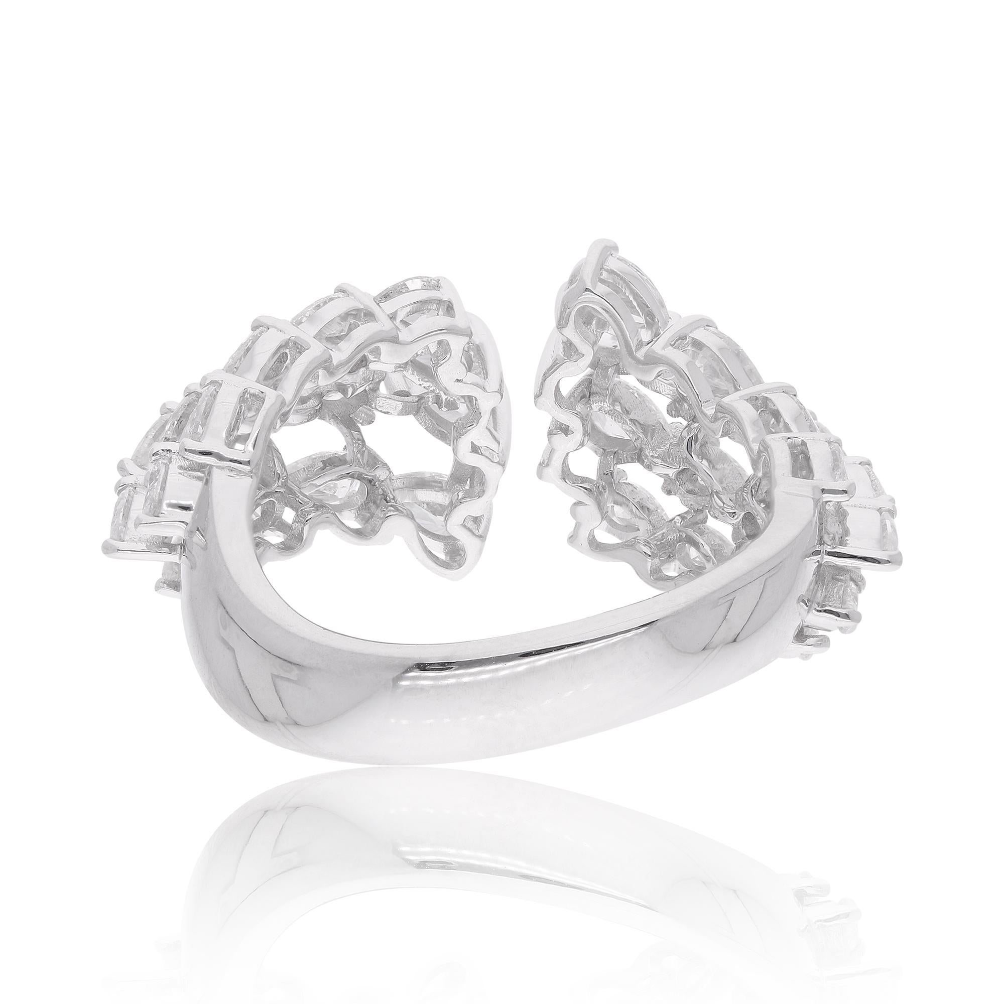 Real 2.07 Carat SI Clarity HI Color Pear Diamond Cuff Ring 18 Karat White Gold In New Condition For Sale In Diera, Dubai