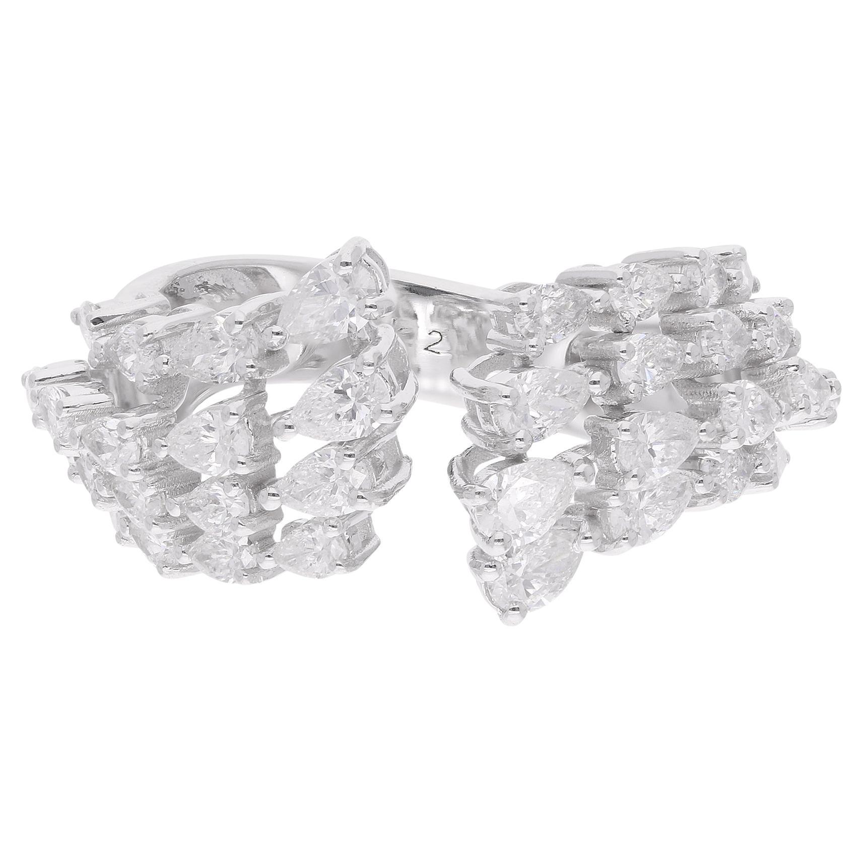 Véritable 2.07 Carat SI Clarity HI Color Pear Diamond Cuff Ring 18 Karat White Gold en vente