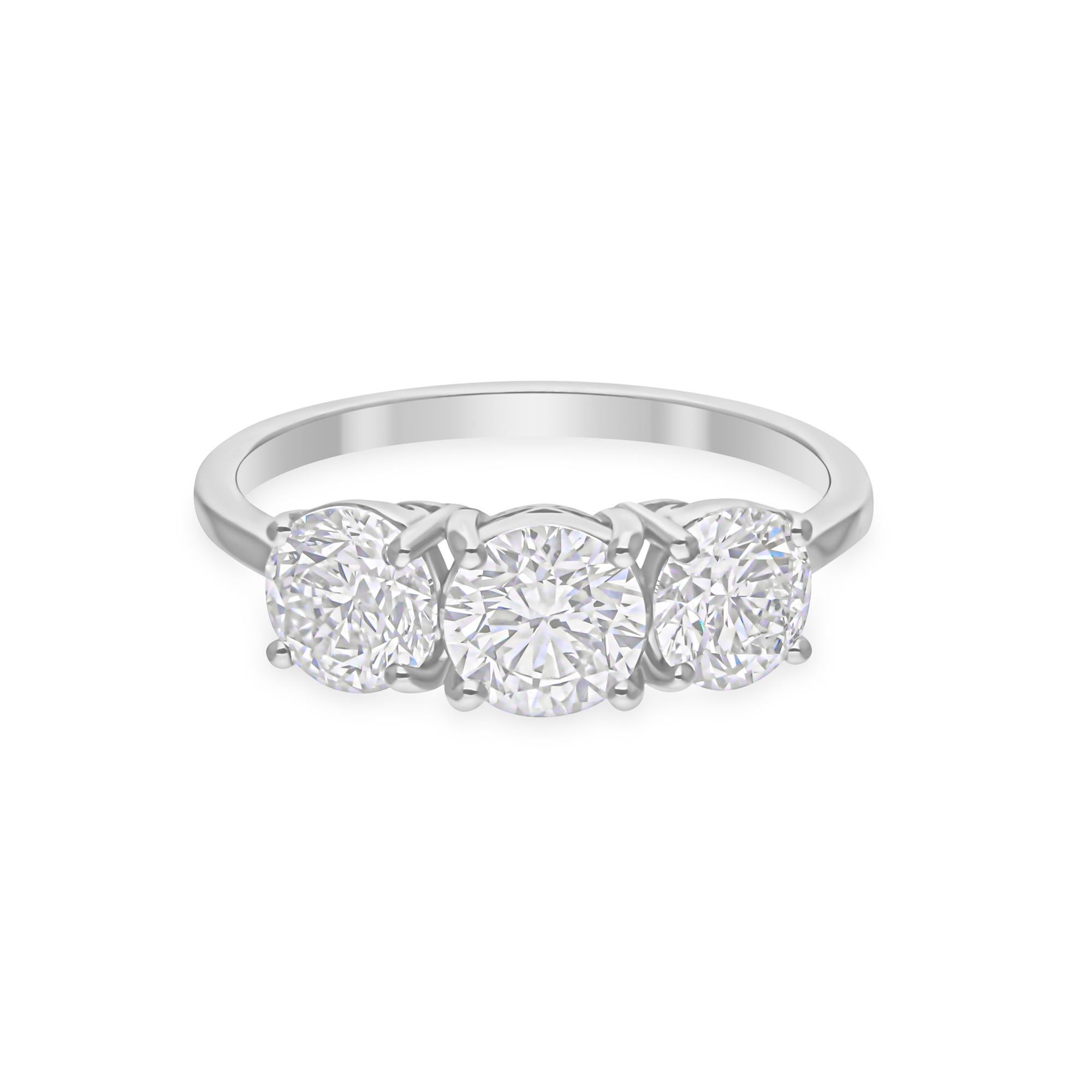 Real 2.09 Carat SI/H Three Round Brilliant Cut Diamond Band Ring 18k White Gold