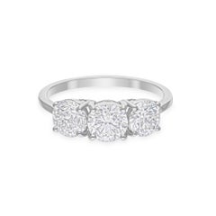 Real 2.09 Carat SI/H Three Round Brilliant Cut Diamond Band Ring 18k White Gold