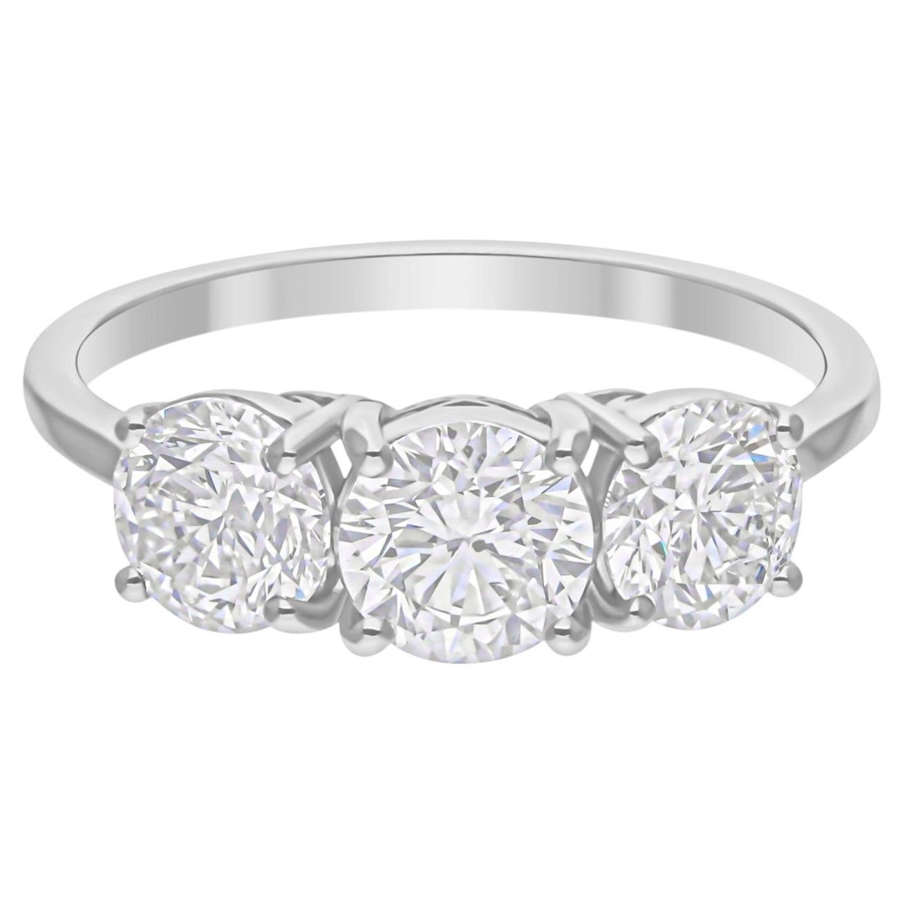 Real 2.09 Carat SI/H Three Round Brilliant Cut Diamond Band Ring 18k White Gold