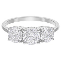 Real 2.09 Carat SI/H Three Round Brilliant Cut Diamond Band Ring 18k White Gold