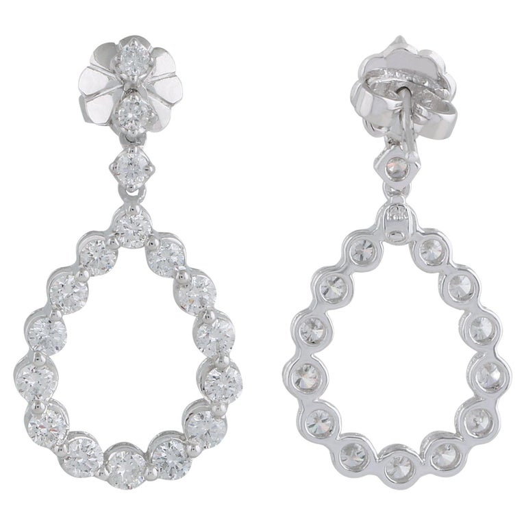 Real 2.10 Carat CVD Diamond Dangle Earrings 14 Karat White Gold Handmade Jewelry For Sale at 1stDibs