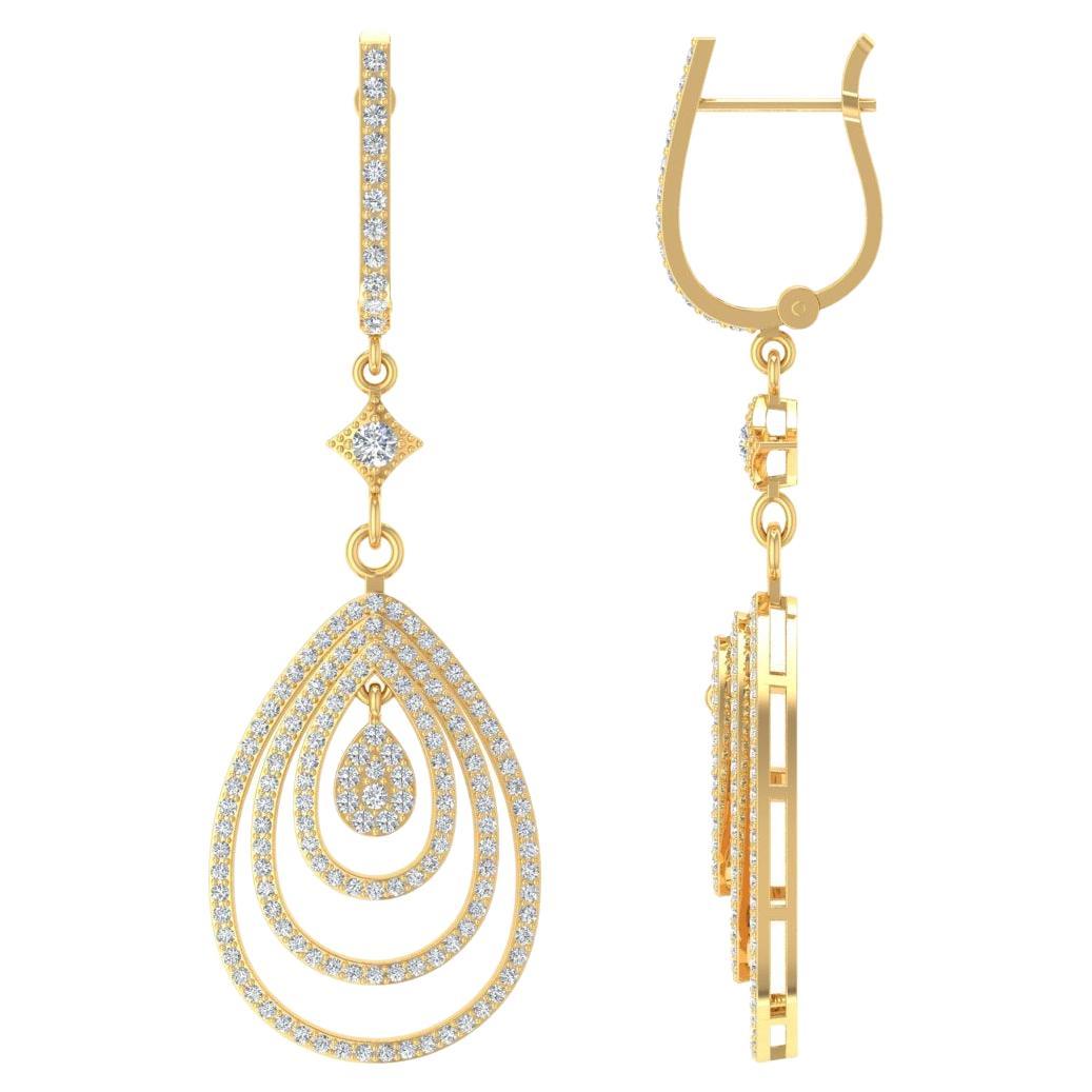 Boucles d'oreilles pendantes en or jaune 10 carats avec diamant pavé de 2,10 carats véritable