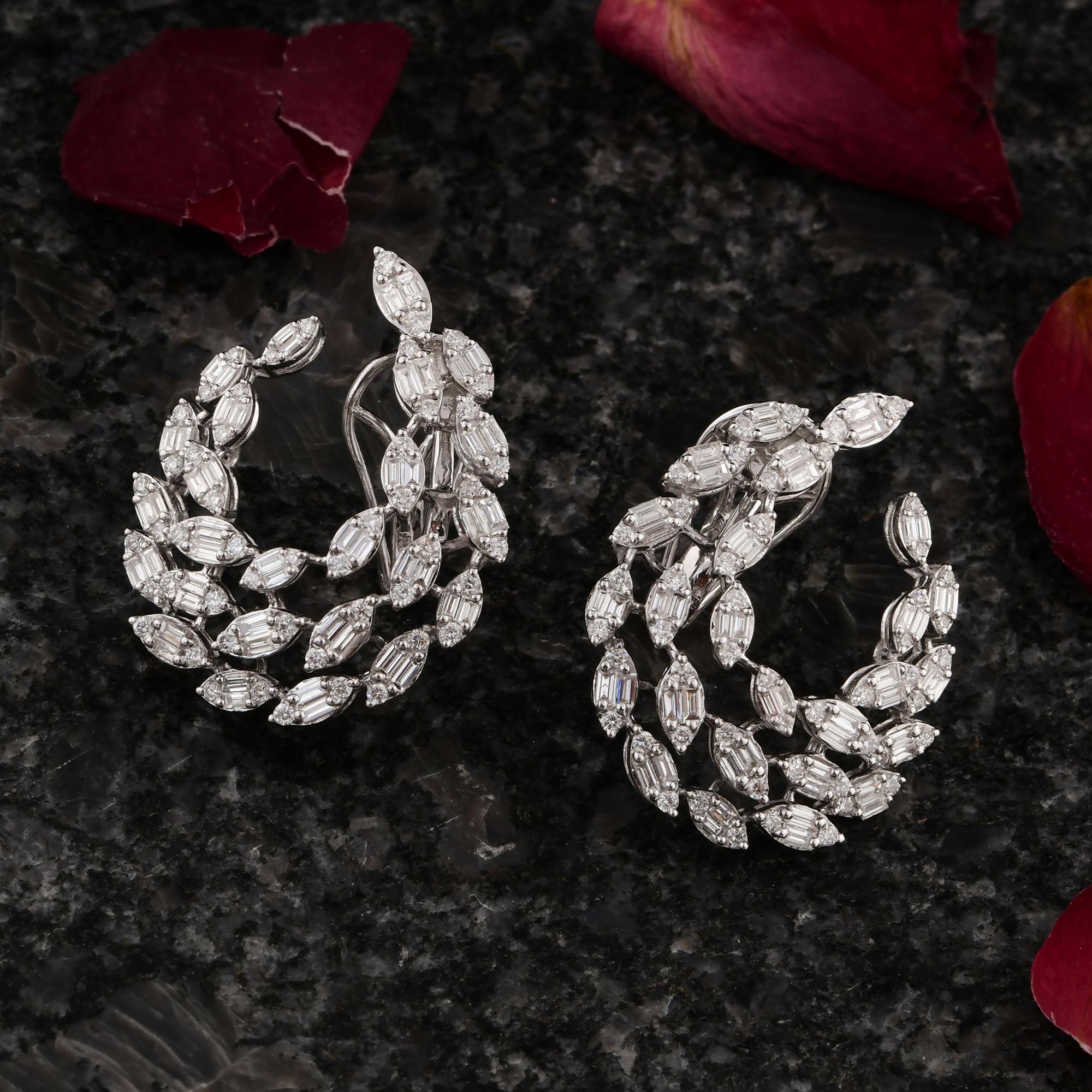 Real 2,10 Karat SI/H Baguette Runde Diamant-Ohrringe 14 Karat Weißgold Schmuckschmuck (Moderne) im Angebot