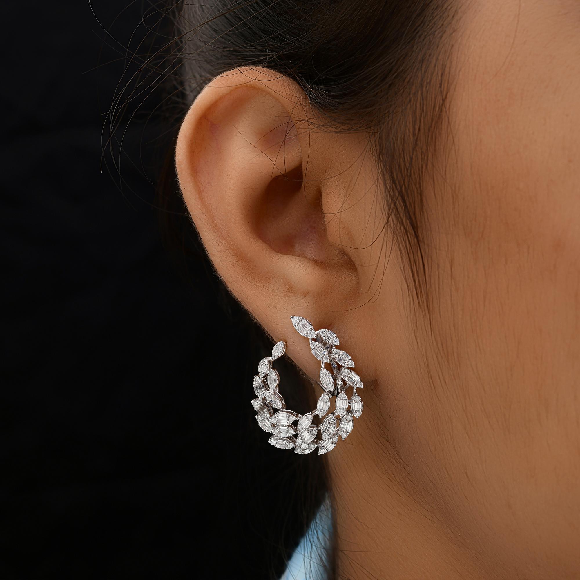 Real 2,10 Karat SI/H Baguette Runde Diamant-Ohrringe 14 Karat Weißgold Schmuckschmuck Damen im Angebot
