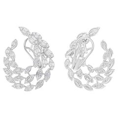 Real 2.10 Carat SI/H Baguette Round Diamond Earrings 14 Karat White Gold Jewelry