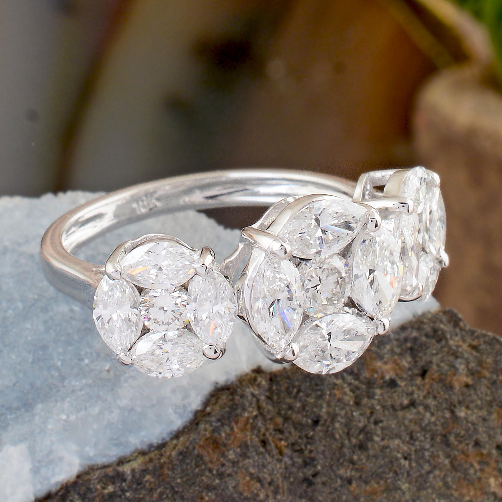 Moderno Vero anello di promessa con diamante rotondo marquise SI/H da 2,10 carati, oro bianco 14k in vendita