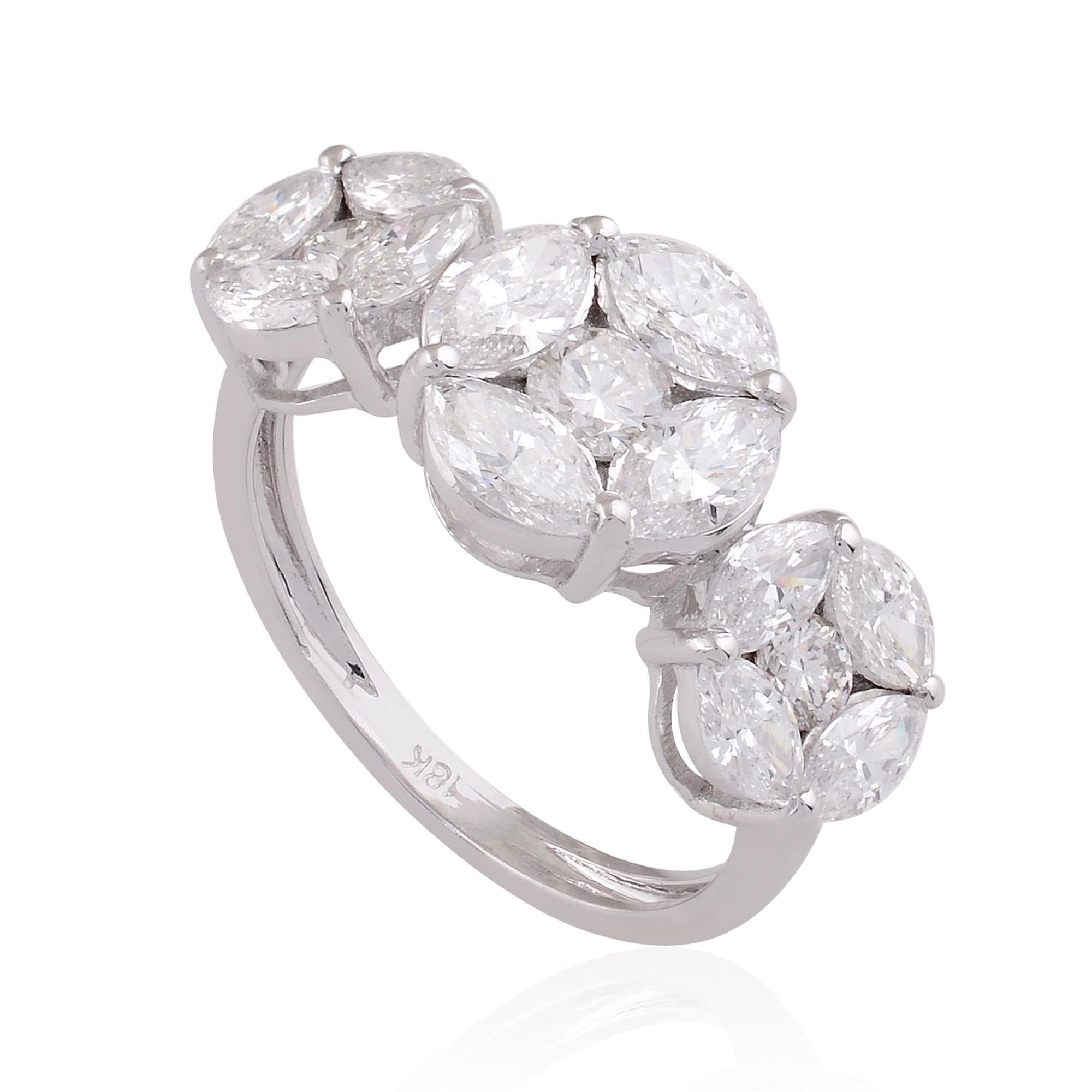 Taglio marquise Vero anello di promessa con diamante rotondo marquise SI/H da 2,10 carati, oro bianco 14k in vendita